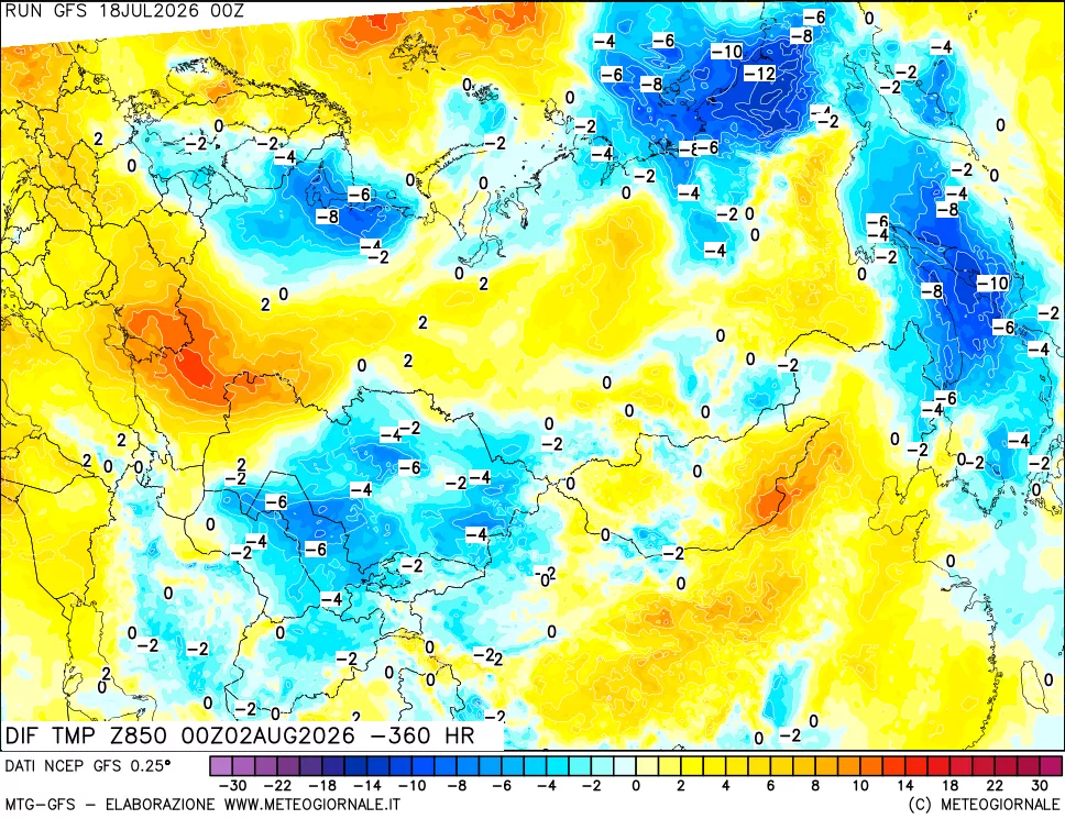mappa Dif. Temp a 850 hPa Valid - Init