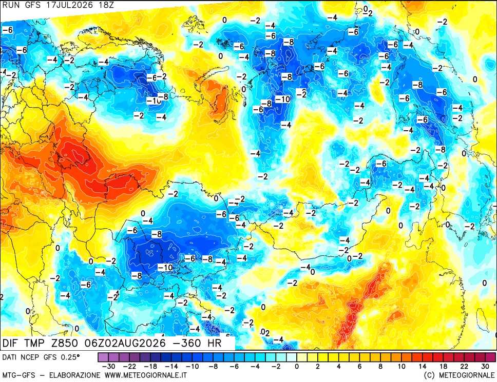 mappa Dif. Temp a 850 hPa Valid - Init
