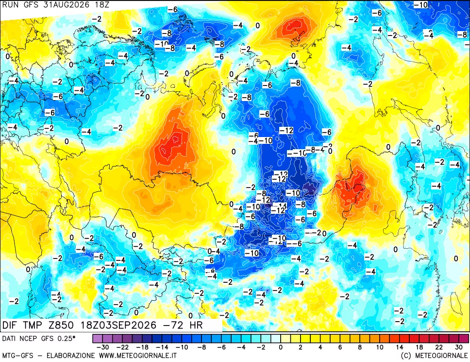 mappa 850 hPA Dif. Temp - Init