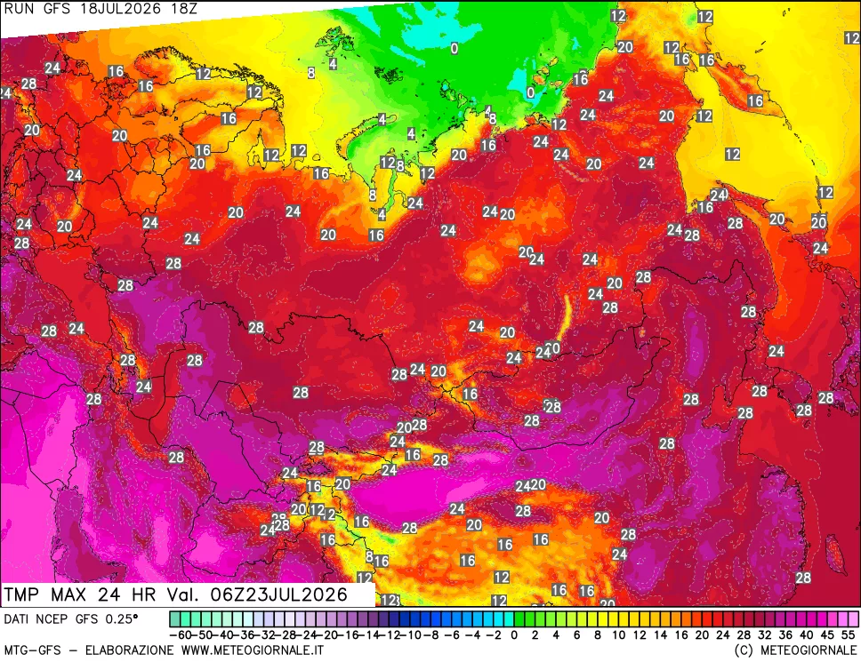 mappa Temperatura massima 24 ore
