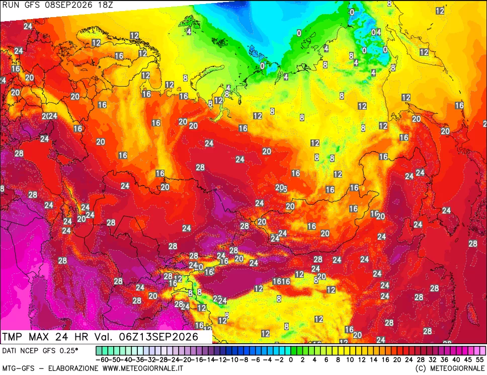 mappa Temperatura massima 24 ore