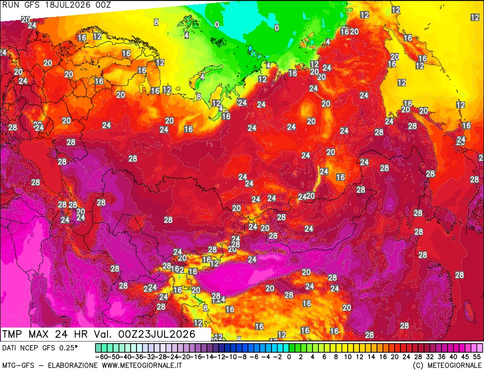 mappa Temperatura massima 24 ore