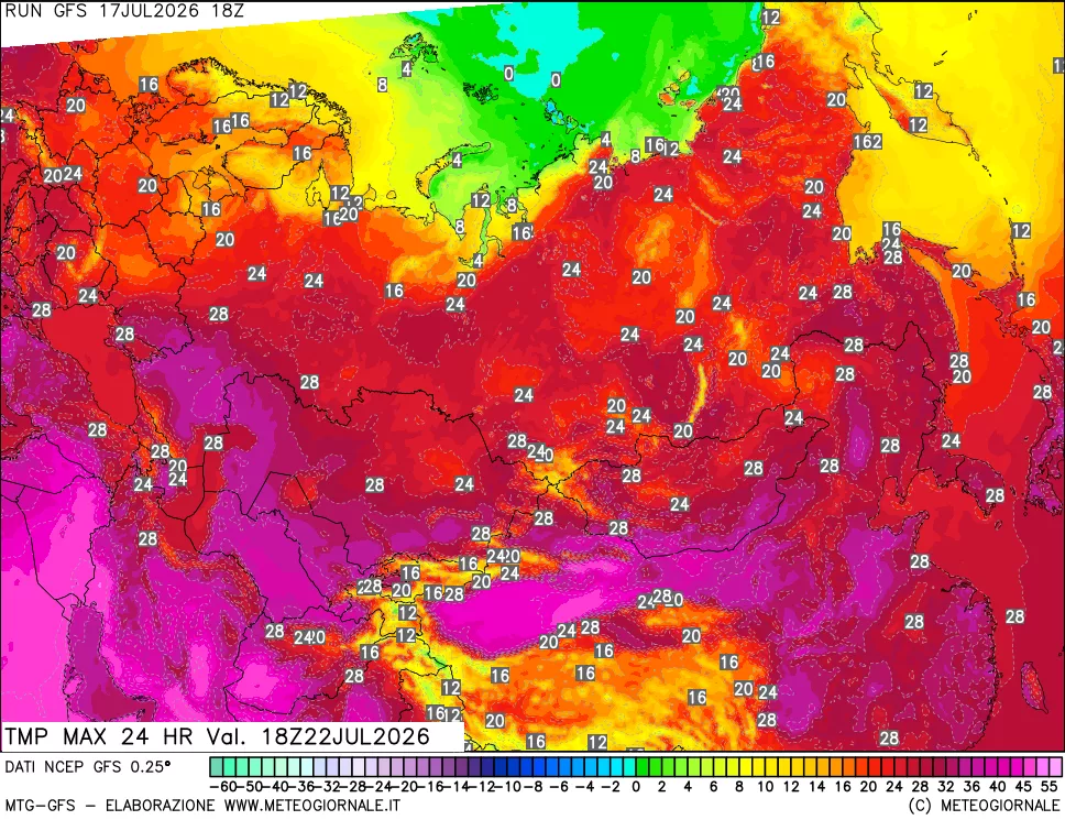 mappa Temperatura massima 24 ore