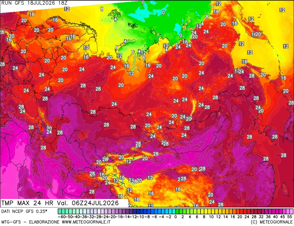mappa Temperatura massima 24 ore