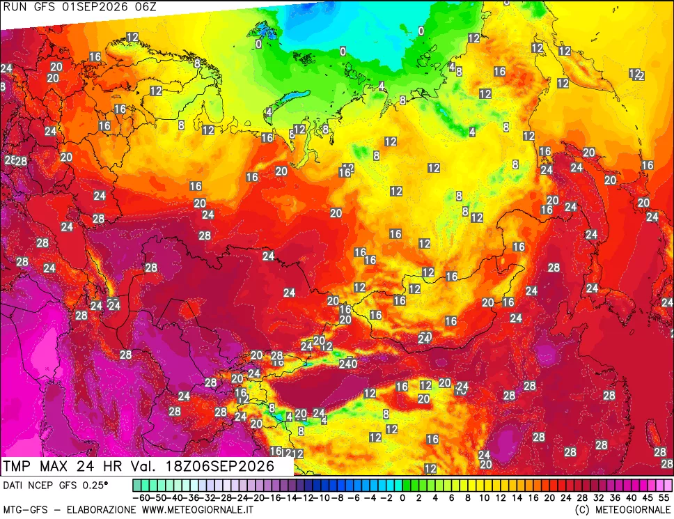 mappa Temperatura massima 24 ore