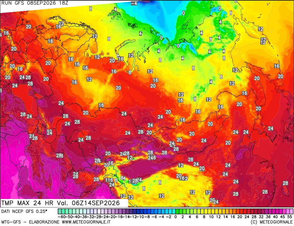 mappa Temperatura massima 24 ore