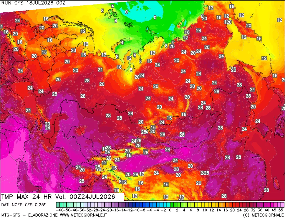 mappa Temperatura massima 24 ore