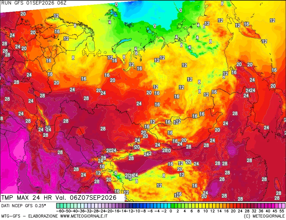 mappa Temperatura massima 24 ore