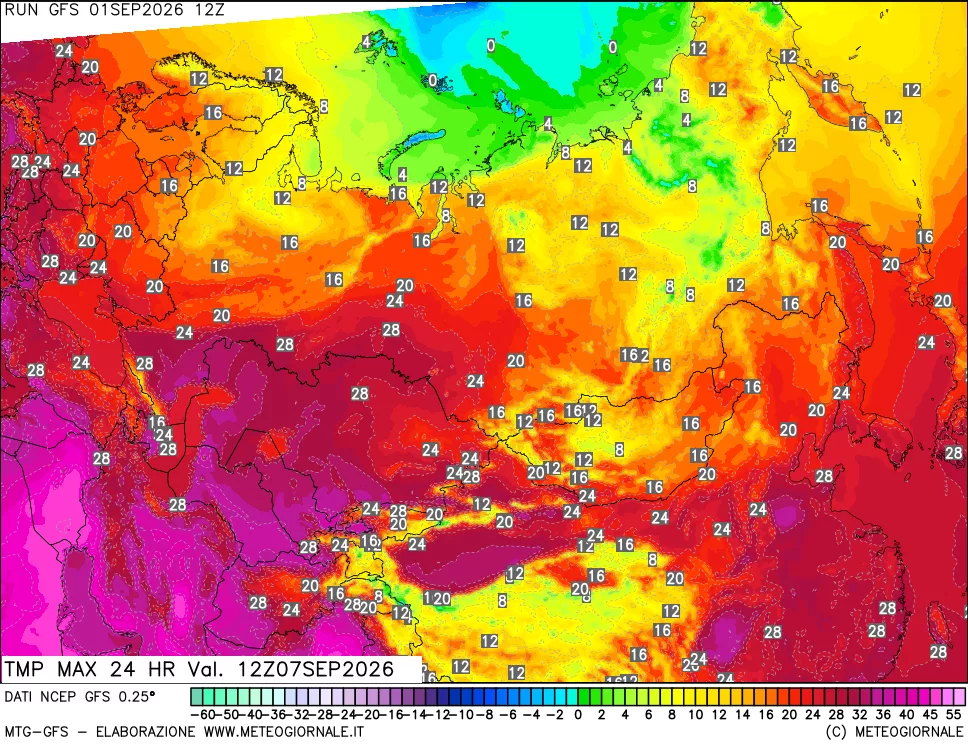 mappa Temperatura massima 24 ore