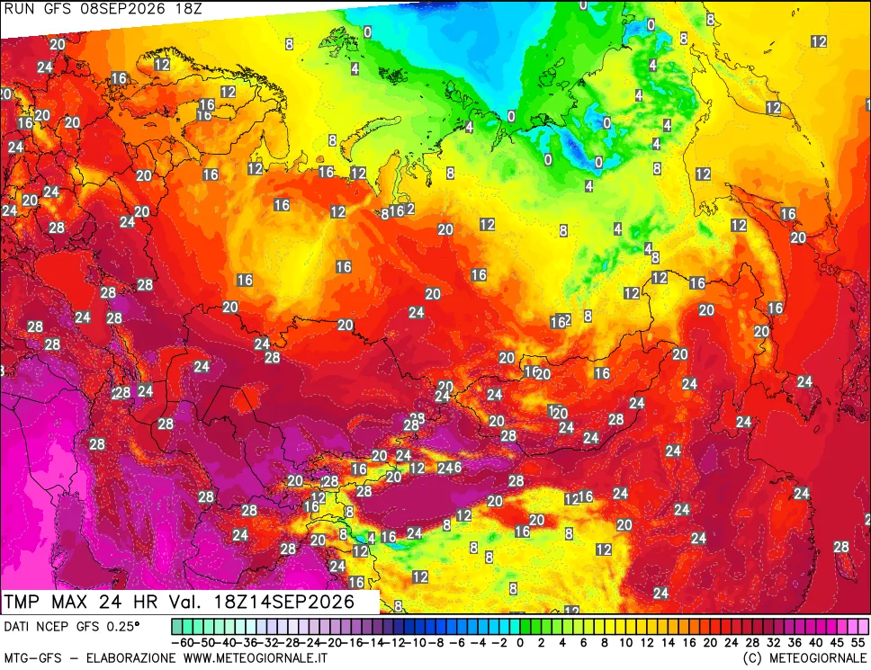 mappa Temperatura massima 24 ore