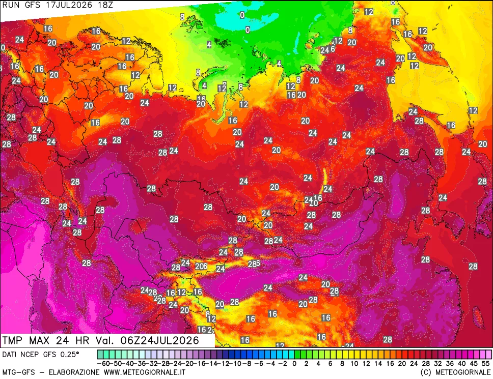 mappa Temperatura massima 24 ore