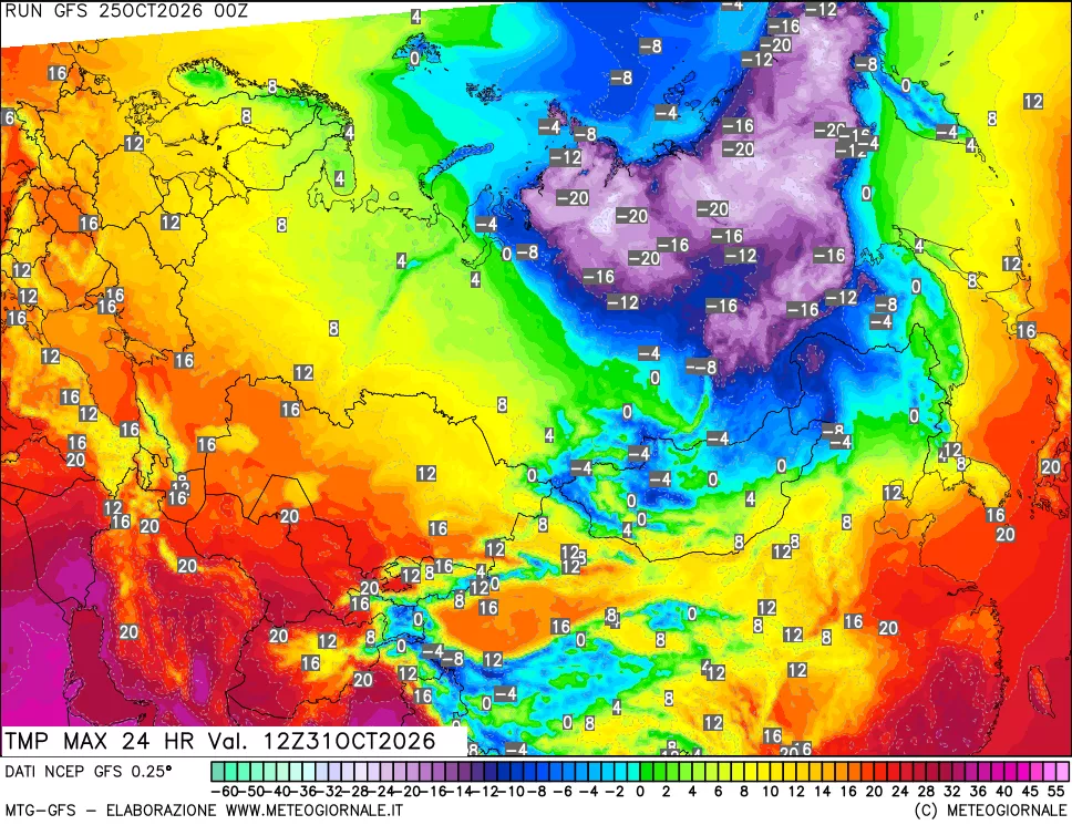 mappa Temperatura massima 24 ore