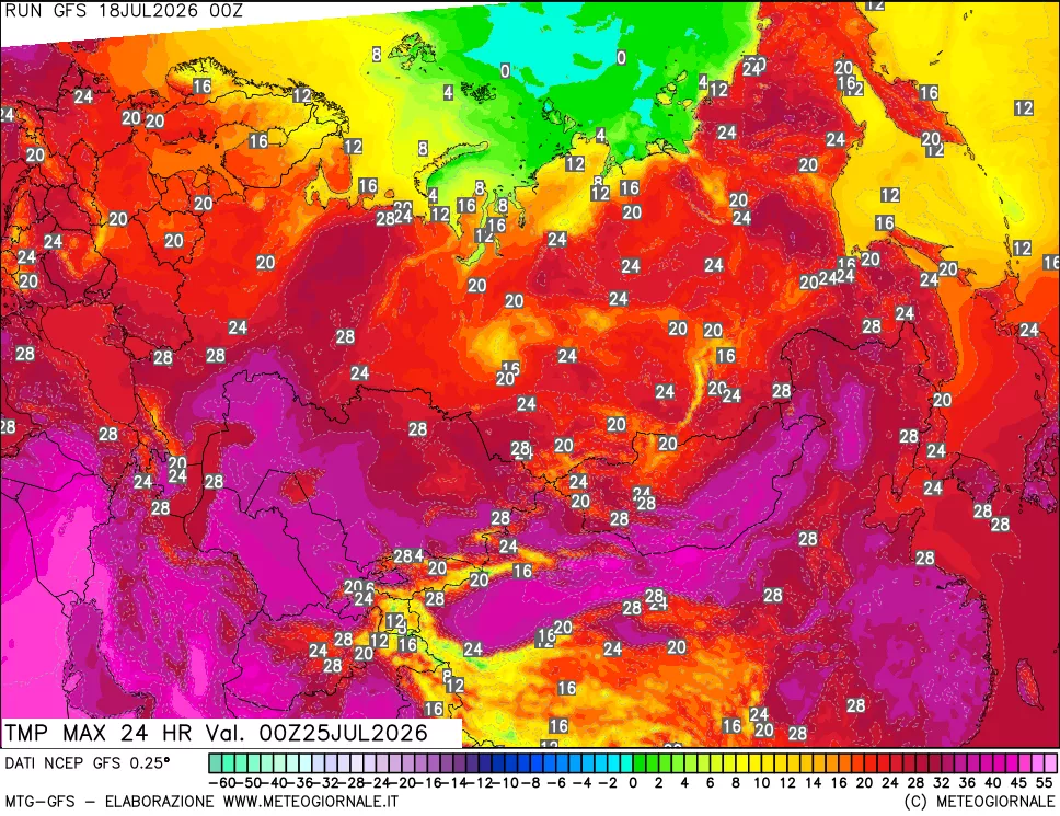 mappa Temperatura massima 24 ore