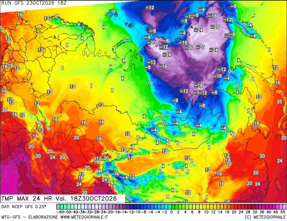 mappa Temperatura massima 24 ore