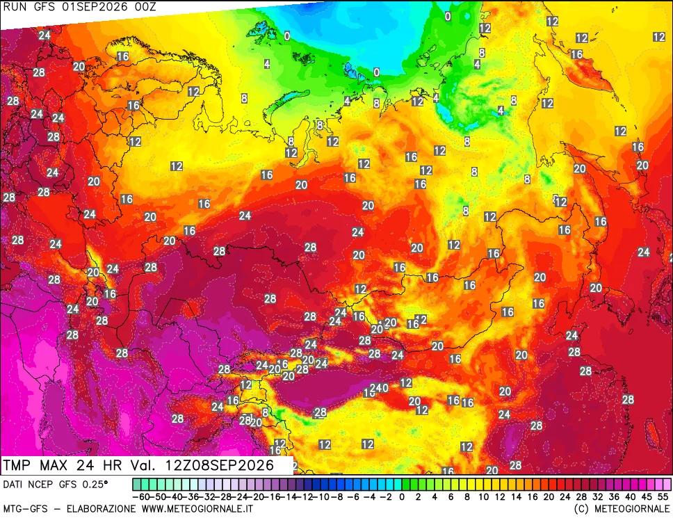 mappa Temperatura massima 24 ore