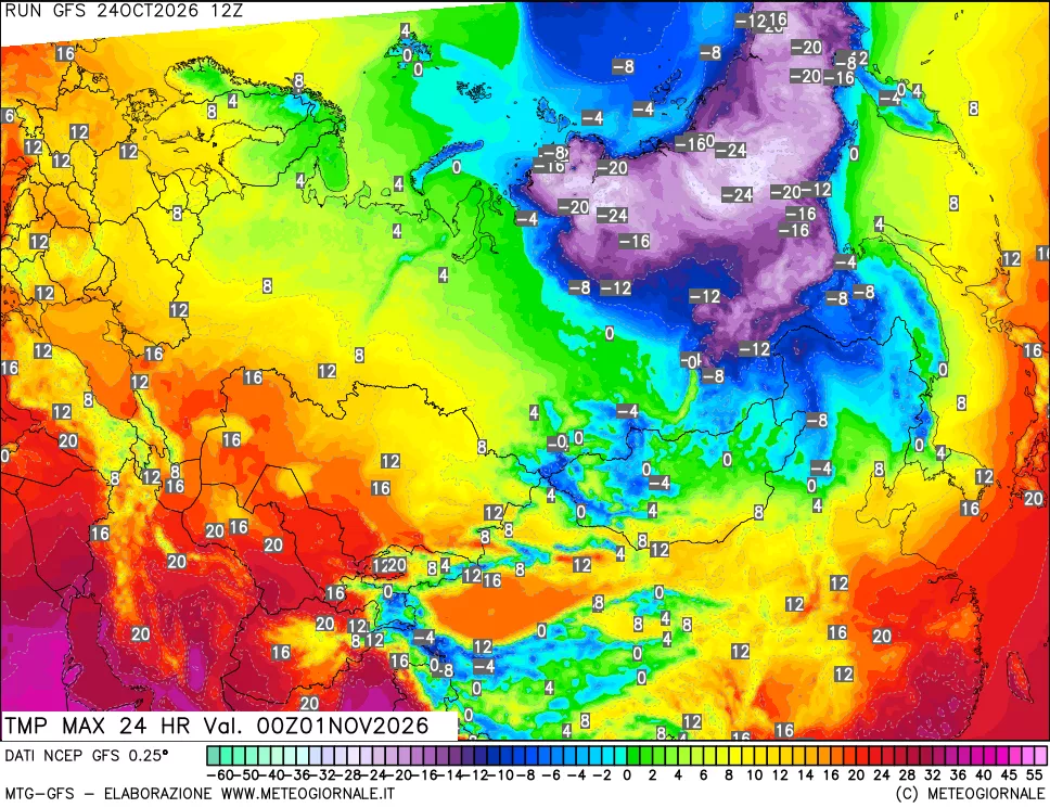 mappa Temperatura massima 24 ore