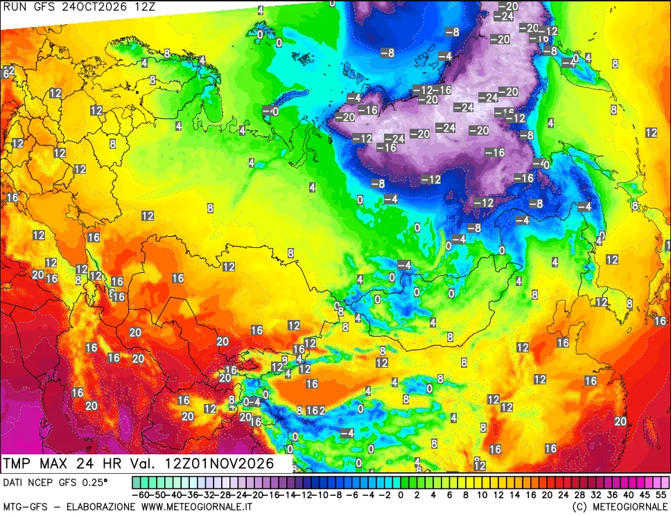 mappa Temperatura massima 24 ore