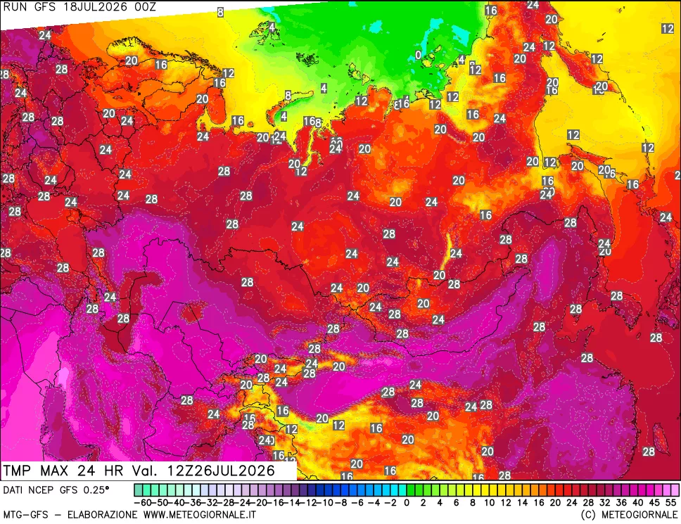 mappa Temperatura massima 24 ore