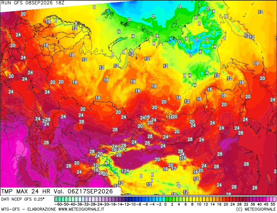 mappa Temperatura massima 24 ore
