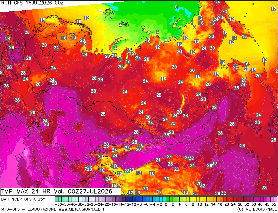 mappa Temperatura massima 24 ore