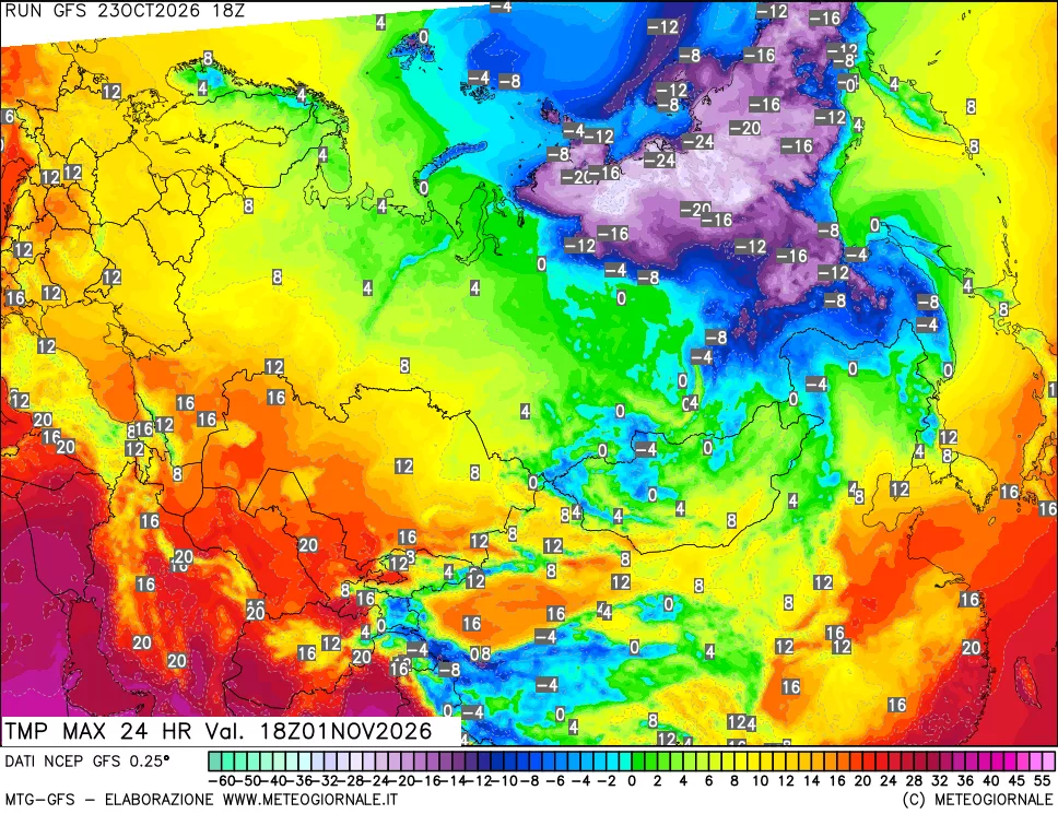 mappa Temperatura massima 24 ore