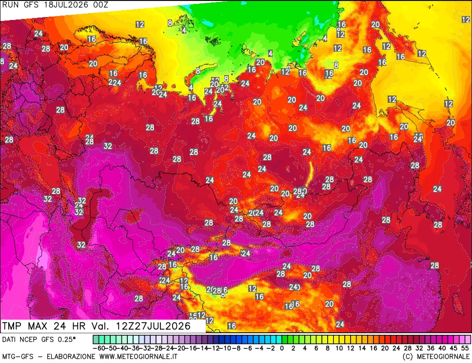 mappa Temperatura massima 24 ore