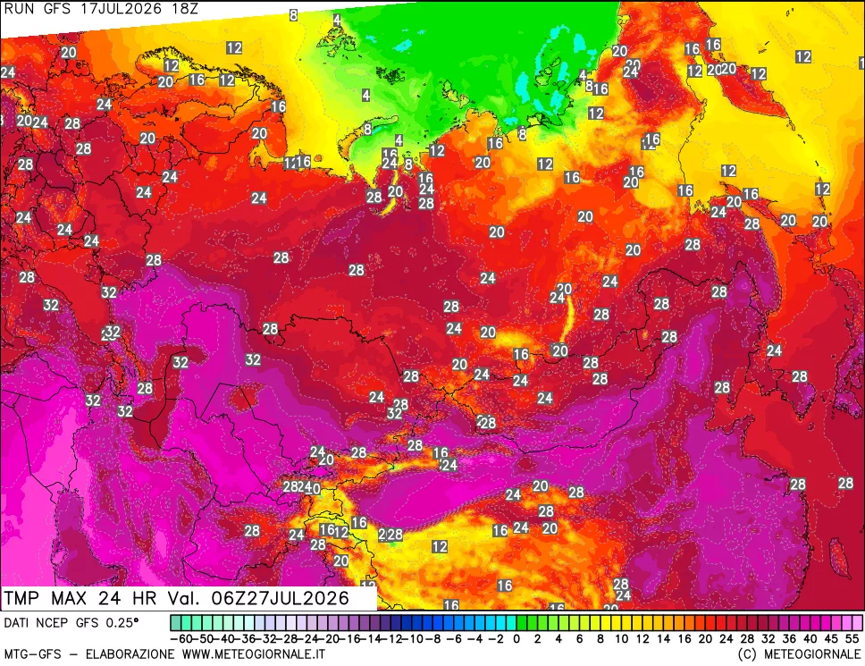 mappa Temperatura massima 24 ore