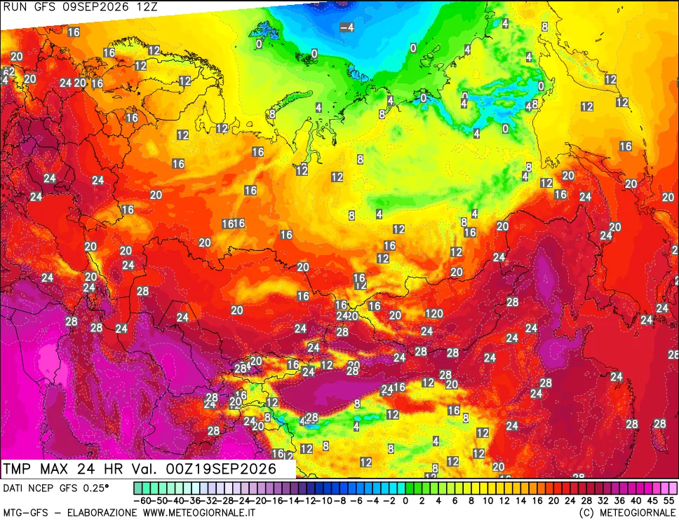 mappa Temperatura massima 24 ore