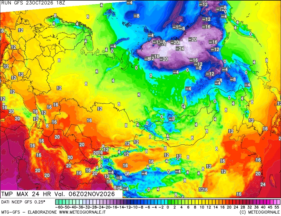 mappa Temperatura massima 24 ore