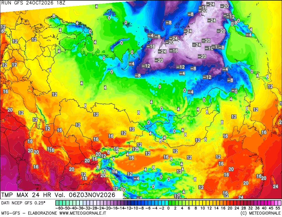 mappa Temperatura massima 24 ore
