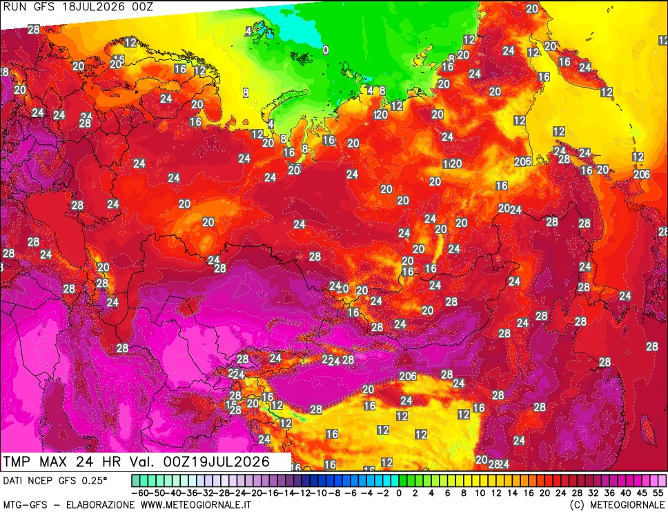 mappa Temperatura massima 24 ore