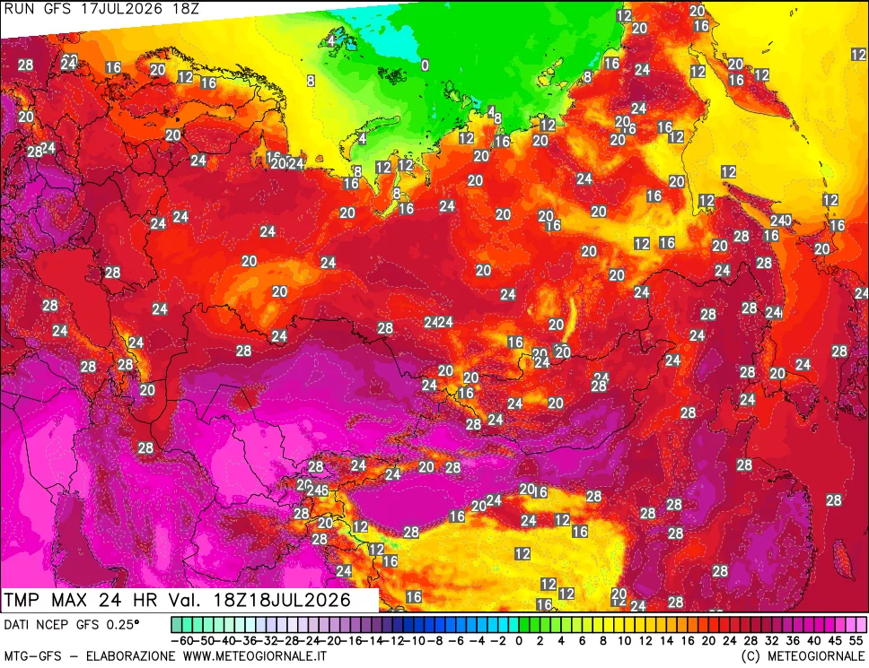 mappa Temperatura massima 24 ore