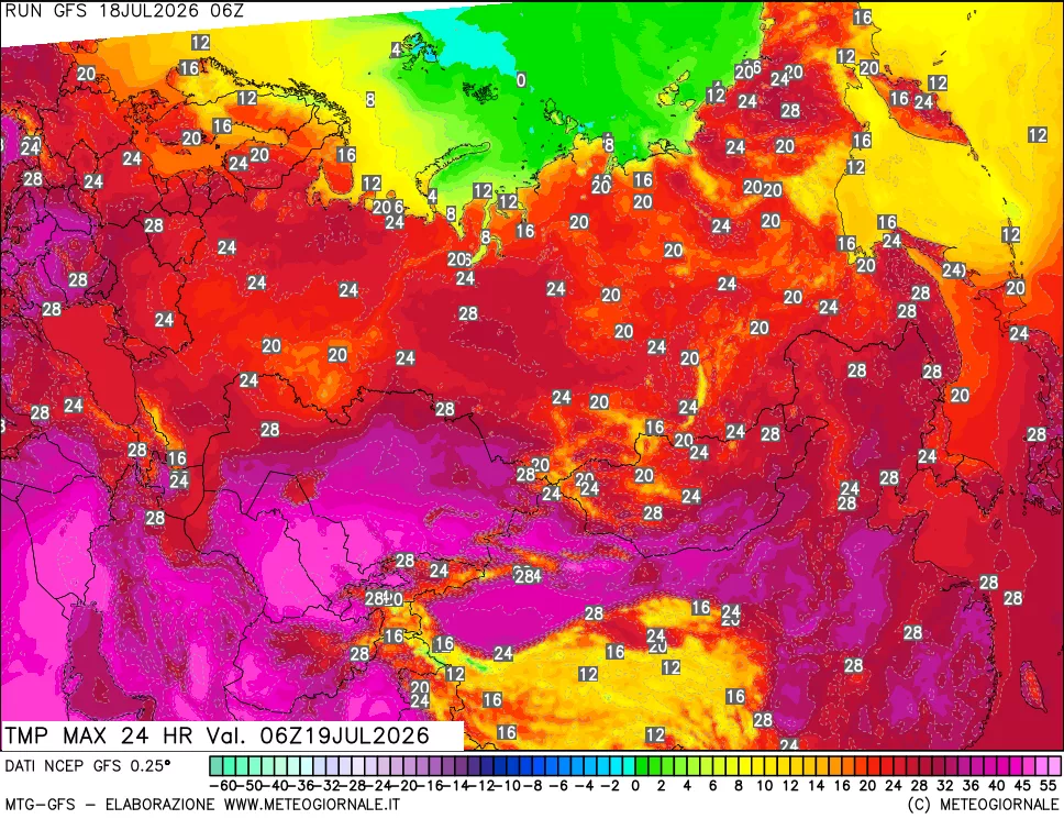 mappa Temperatura massima 24 ore