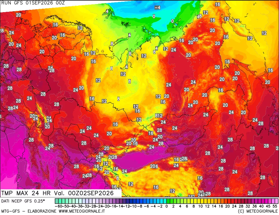 mappa Temperatura massima 24 ore