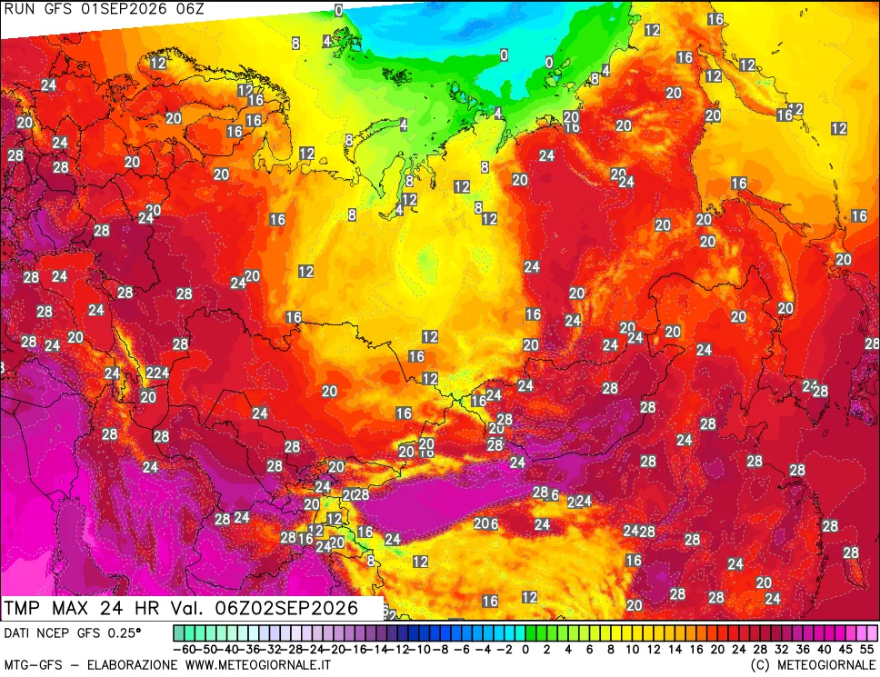 mappa Temperatura massima 24 ore
