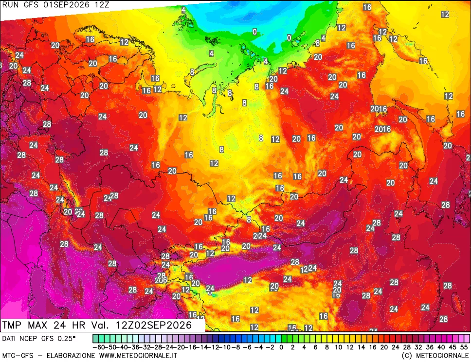 mappa Temperatura massima 24 ore