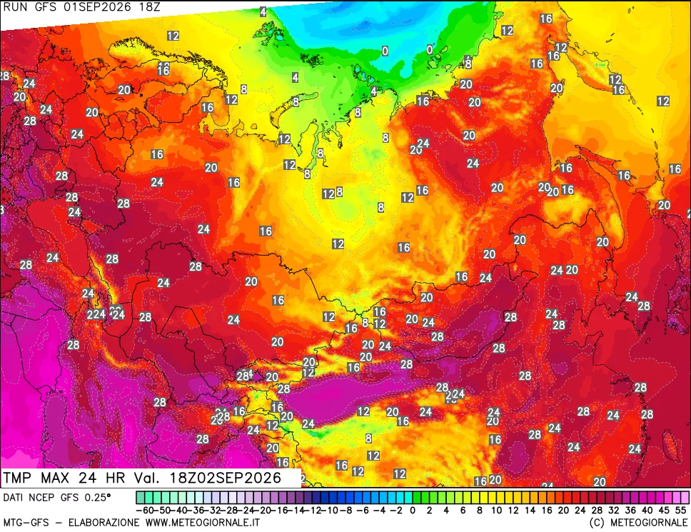 mappa Temperatura massima 24 ore