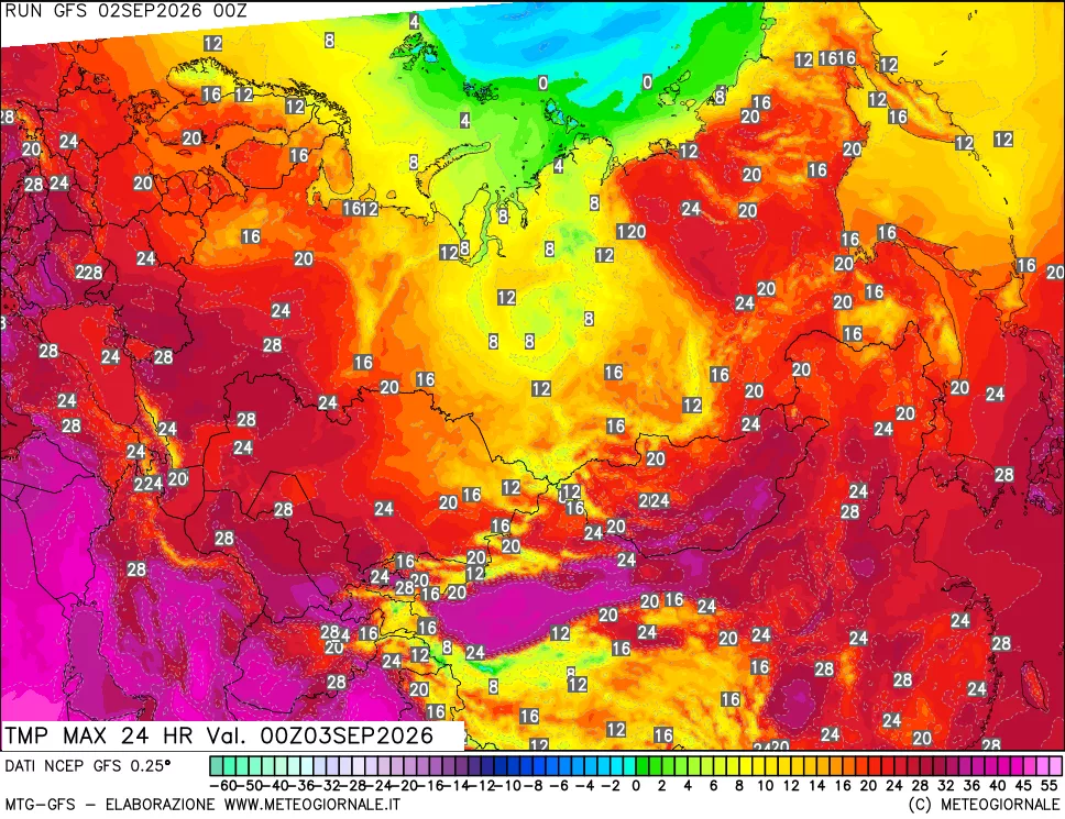 mappa Temperatura massima 24 ore