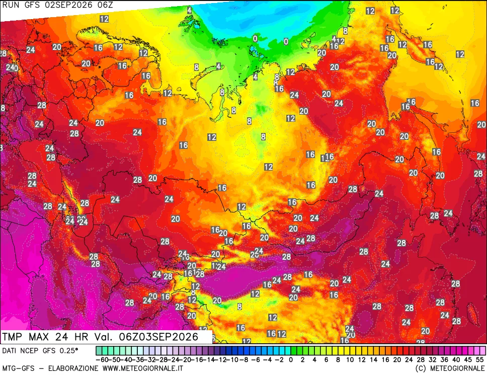 mappa Temperatura massima 24 ore