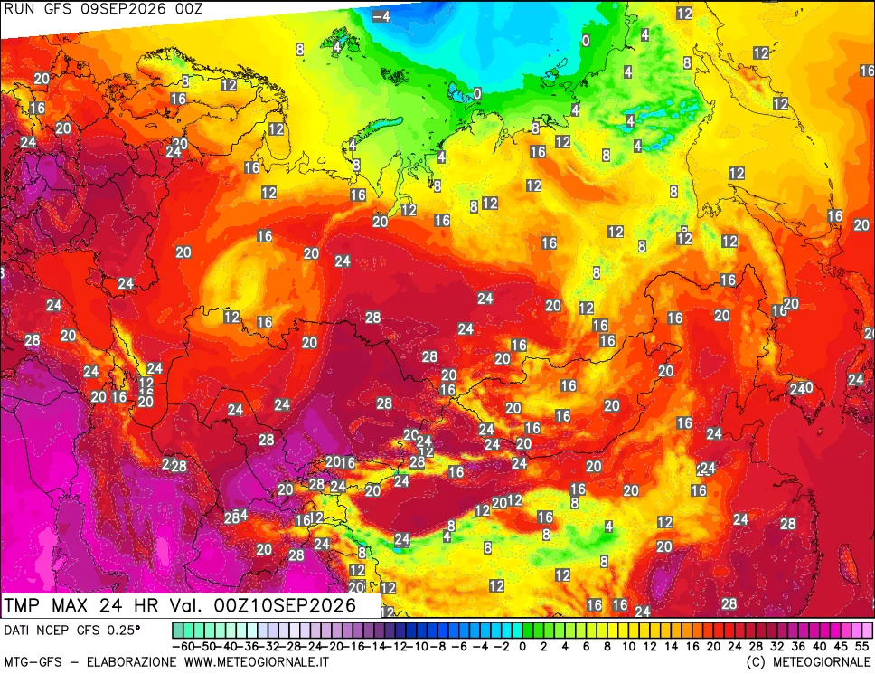 mappa Temperatura massima 24 ore