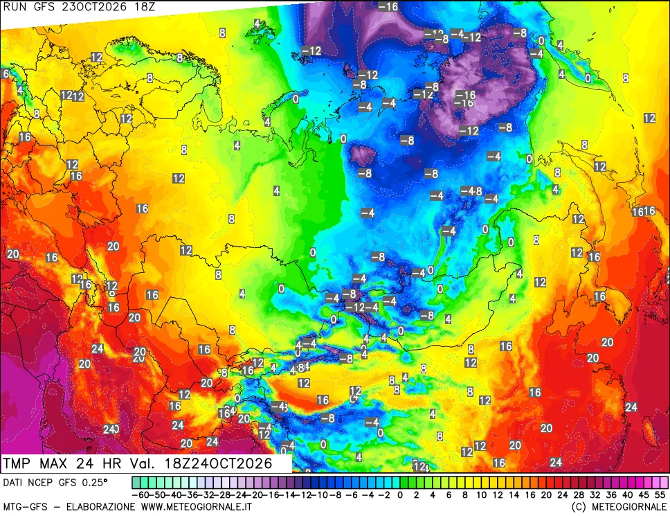 mappa Temperatura massima 24 ore