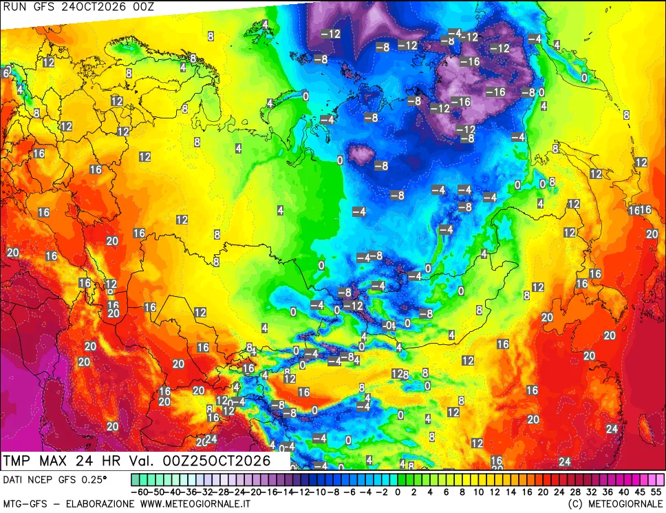 mappa Temperatura massima 24 ore