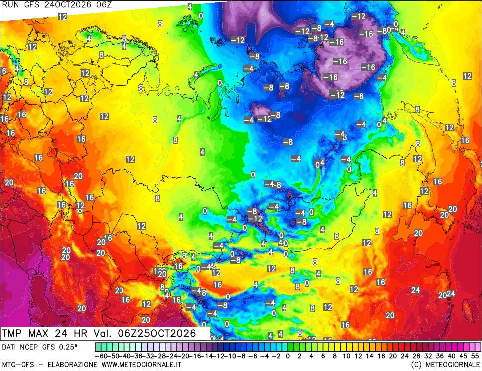 mappa Temperatura massima 24 ore