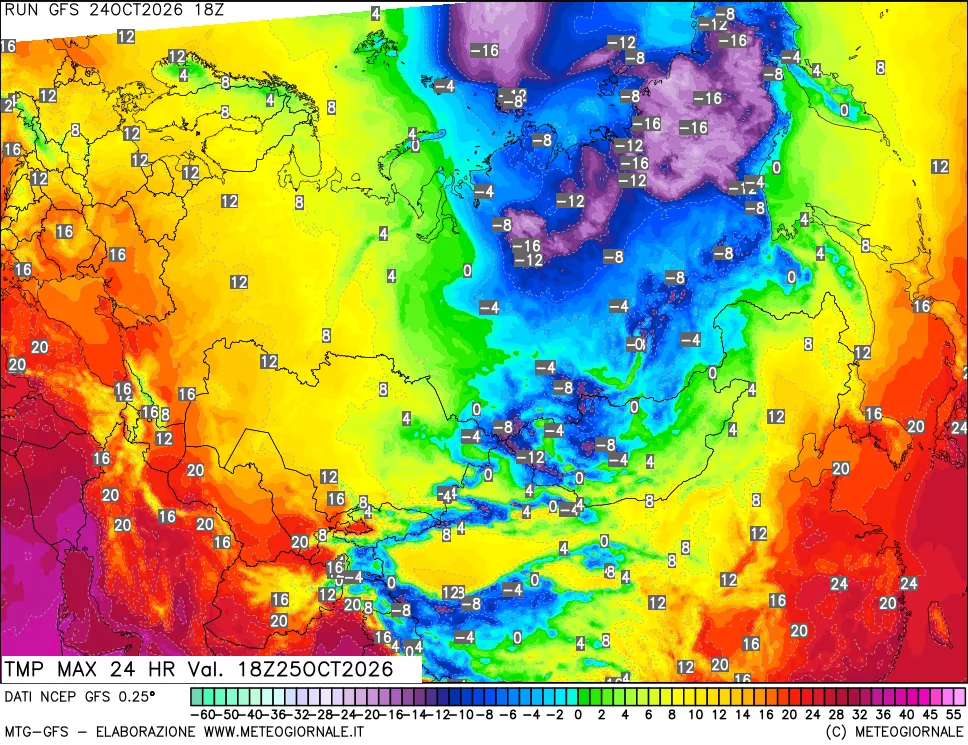 mappa Temperatura massima 24 ore