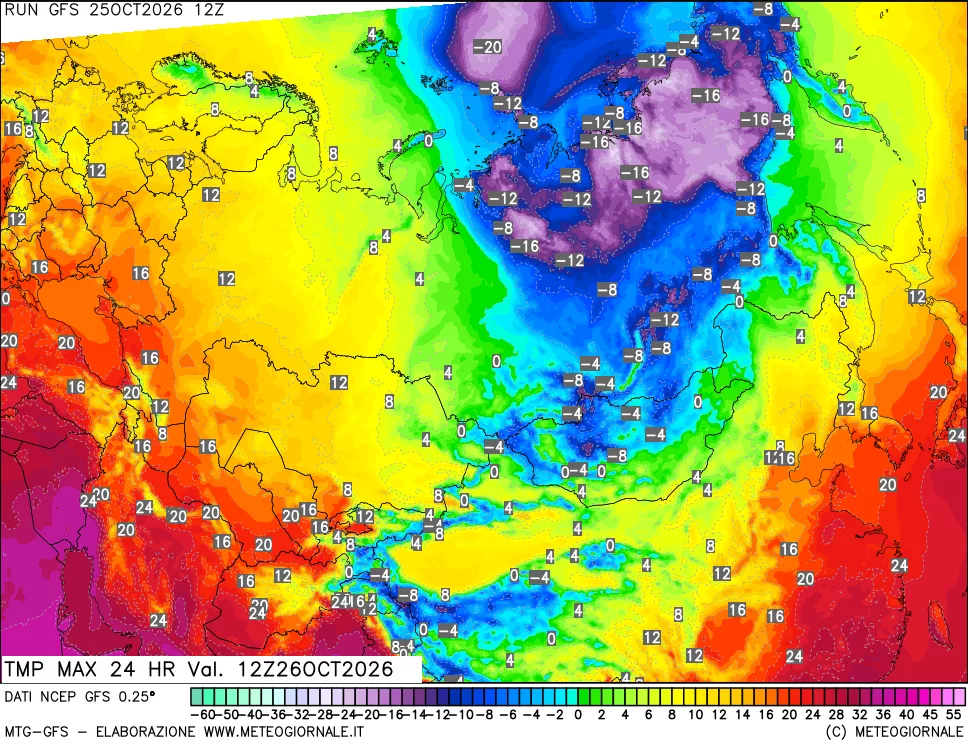 mappa Temperatura massima 24 ore