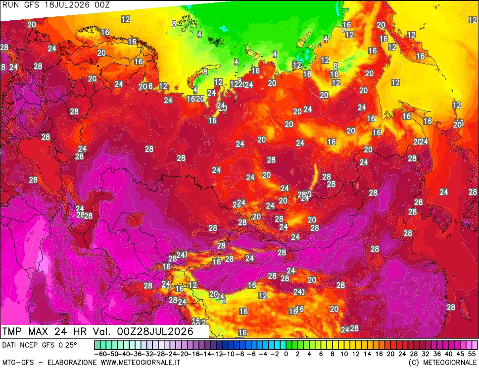 mappa Temperatura massima 24 ore