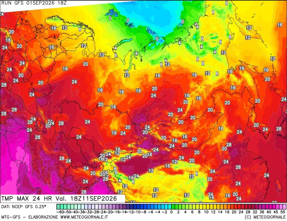 mappa Temperatura massima 24 ore