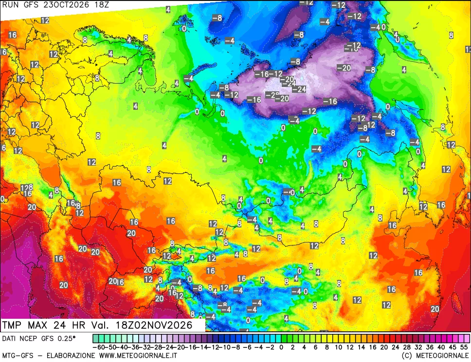 mappa Temperatura massima 24 ore