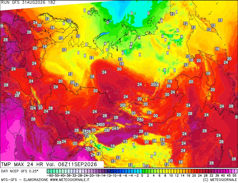mappa Temperatura massima 24 ore