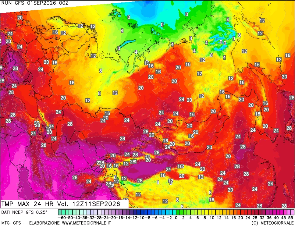 mappa Temperatura massima 24 ore